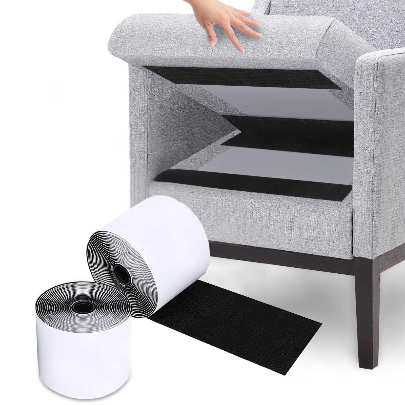 Non-Slip Sofa Cushion, 10cm X 3m Rolling Black Sofa Hook Self-Adhesive Hook Loop, Nylon Cushion Tape to Prevent Sofa Non-Slip Sticker Fixed with Nylon Self-Adhesive Heavy Duty Strip Home Family