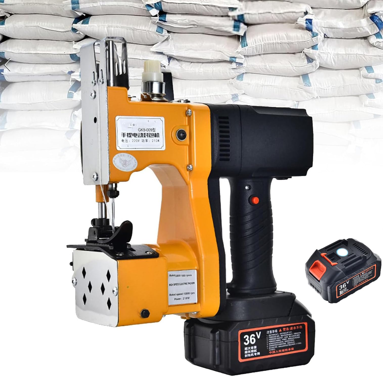 XNZJHPP Portable Cordless Sewing Machine for Woven Bags, Electric Bag Stitcher with 2 Coils of Sewing Wire, Ideals for Handheld Bag Closing and Stitching (1Battery)