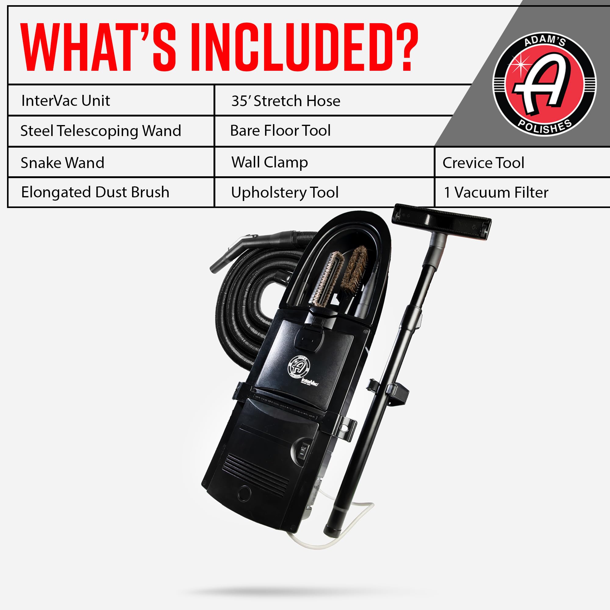 Adam's Polishes Wall Mounted Vacuum - Premium Car Detailing Vacuum for Garage or Shop | Powerful Suction Heavy Duty Detailing