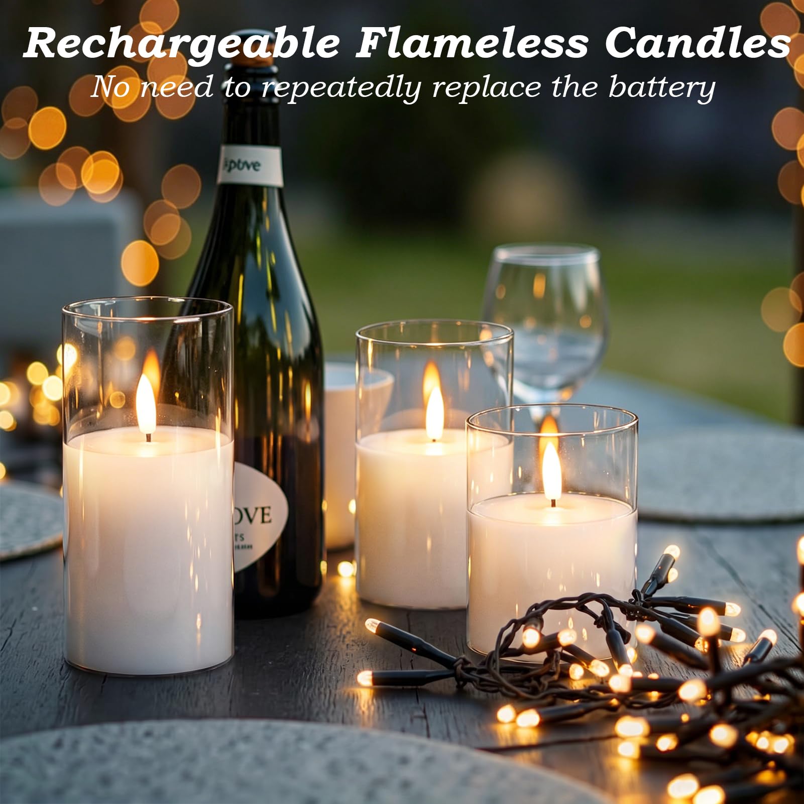 GenSwin Candele ricaricabili senza fiamma con timer remoto, candele a LED trasparenti a batteria con fiamma tremolante, vetro e vera cera, decorazione per la casa e le vacanze (set da 3, diametro 7,6