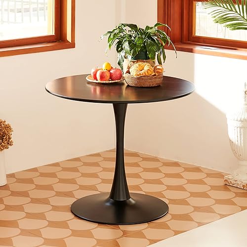 VONLUCE Moderna mesa de comedor redonda blanca, mesa de cocina moderna de tulipanes de 36 pulgadas para 4-6 personas con parte superior de MDF y