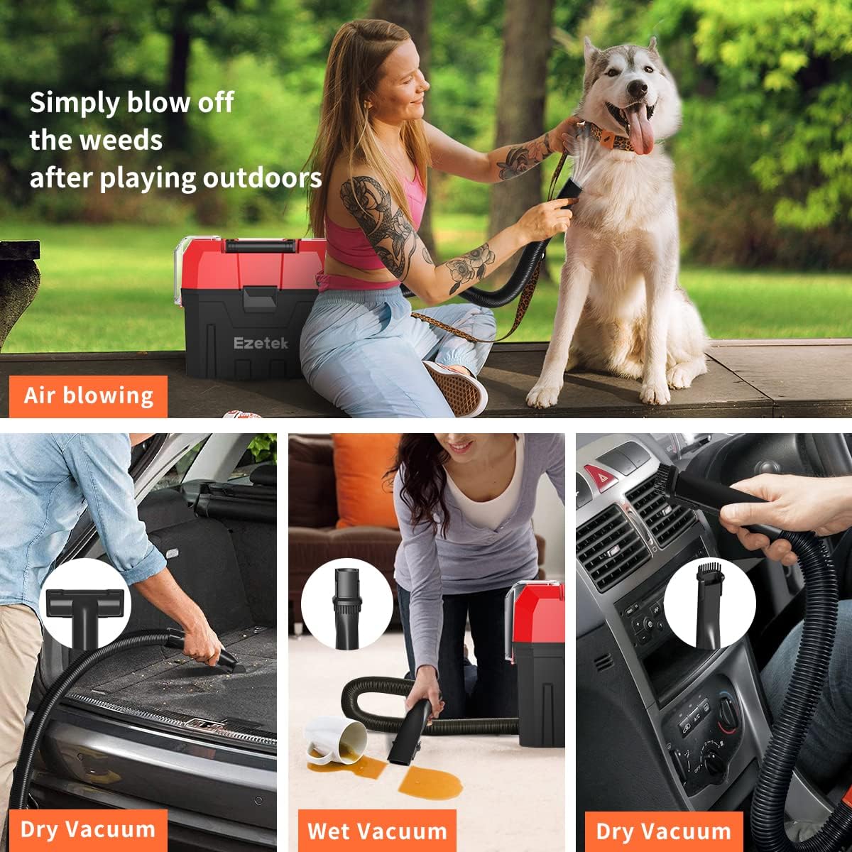 Ezetek Cordless Wet Dry Vacuum Cleaner, Cordless Shop Vacuum 20V Battery, Car Wet Dry Vacuum 2 Gallon with Blower, Cordless Wet Dry Vacuum with Durable Attachments, Commercial Vac for Home/Garage/Car : Industrial & Scientific