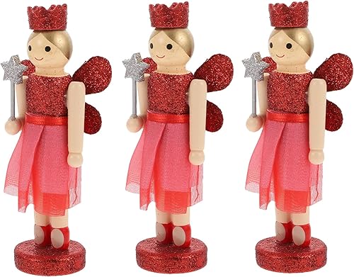 Amosfun 3 figuras de cascanueces de 5 adornos tradicionales de madera cascanueces de Navidad figuras de ángeles de Navidad para decoración de Año