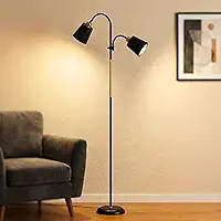 Luminária de Chão Dupla E27 – Abajur Chão Articulado com 2 Focos Direcionáveis – Ideal para Decoração Quarto e Leitura – Abajur Quarto de Pé 1,75m com Base Estável (Preto, Bivolt).
