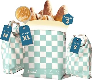 3-Pack Premium Reusable Beeswax Bread Bags for sourdough (XL, M, S) | 100% Organic Cotton, Secure Lock Closure, Freezer-Safe, Bread Storage, Breathable & Freshness Support, Eco-Friendly Bread Bag