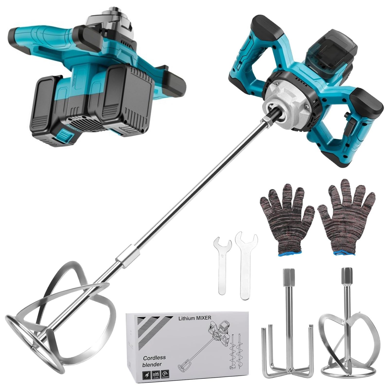 Mezclador de Cemento para Makita Batería, 3200W Multiusos Mezclador de Hormigón Eléctrico Sin Escobillas con M14 Mezclador de Hélices, 6 Velocidades Regulables para Cemento, Polvo de Masilla, Pintura
