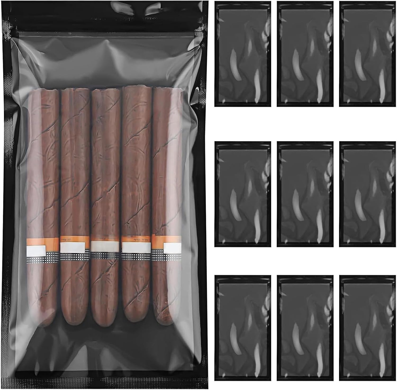 Linkidea 10 Pcs Ziplock Cigar Humidor Bag, 9.4"x 5.1" Portable Humidor Bags For Cigars, Reusable Travel Cigar Storage Accessories (Black)