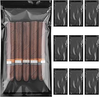 Linkidea 10 Pcs Ziplock Cigar Humidor Bag, 9.4"x 5.1" Portable Humidor Bags for Cigars, Reusable Travel Cigar Storage Accessories (Black)