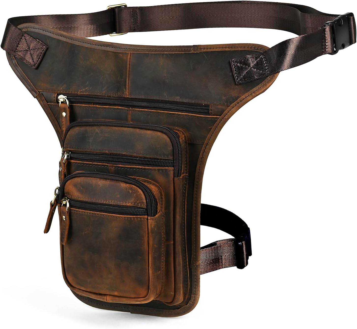 Handadsume Water Resistant Canvas + Leather Motorcycle Travel Fanny Waist Pack Drop Thigh Leg Bag Pouch For Men Women FB913-5