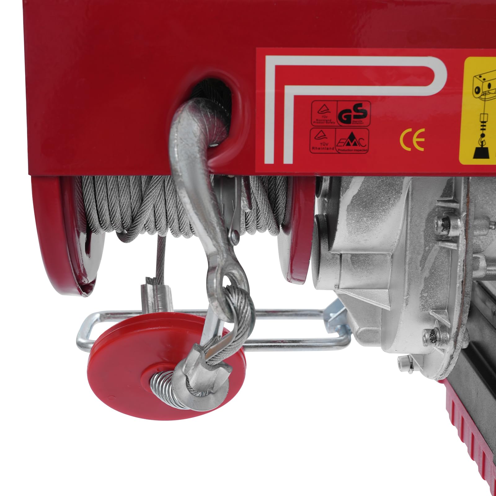 Elektrische Seilwinde 800kg Seilzug Motorwinde 1450W Seilhebezug Hebezug 10m/min Flaschenzug Kettenzug mit 2 Hosenträger und Drahtlose Fernbedienung