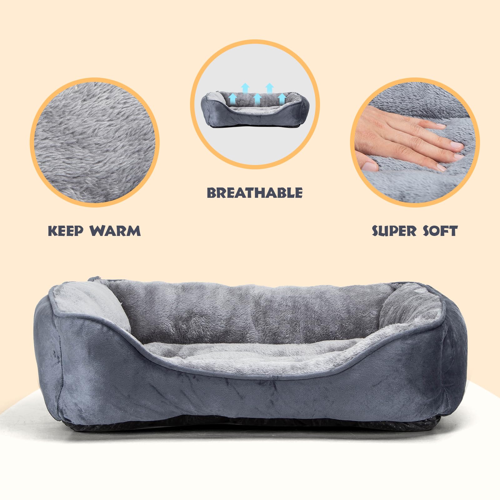Nobleza Cama Perro Lavable, Cama para Perros Medianos Antideslizantes con Relleno de Fibras Super Suave, 67x57cm
