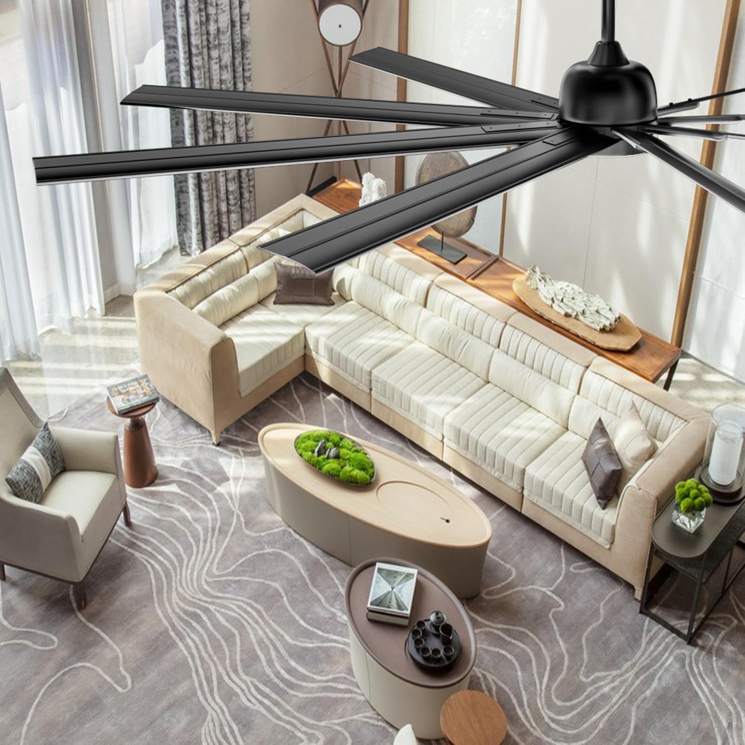 CJOY 84 Inch Ceiling Fan with Lights and Remote, 8 Aluminum Blades, 6 Speed Reversible Quiet DC Motor, Modern 3CCT Dimmable LED Lighting for Indoor/Outdoor Living Room Patio