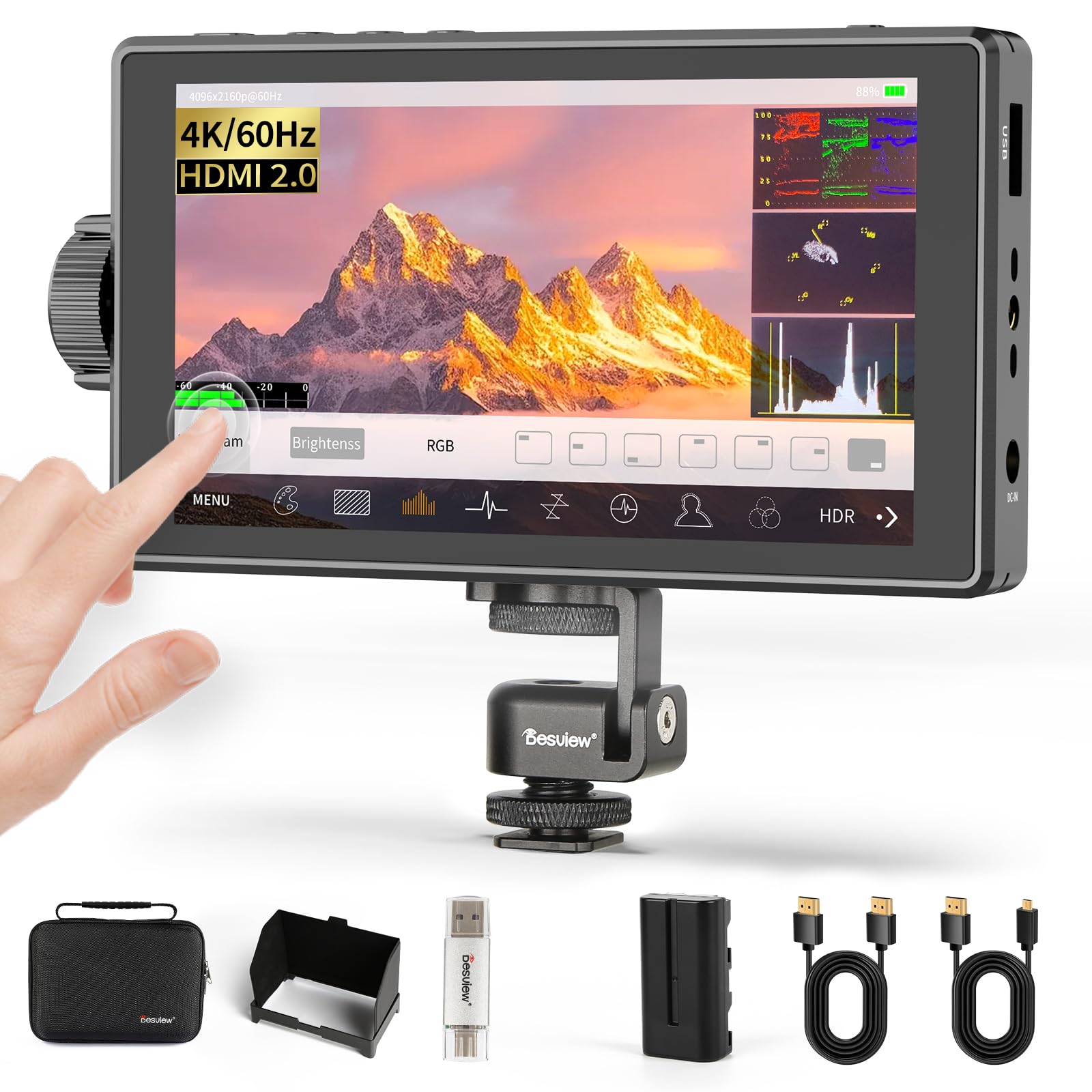 Desview A5 A5 ekran dotykowy 5,5 cala, monitor Full HD 1920 x 1080 IPS z 4K HDMI 2.0 Loop In/Out, 3D LUT Video Peaking Focus Assist do lustrzanki cyfrowej