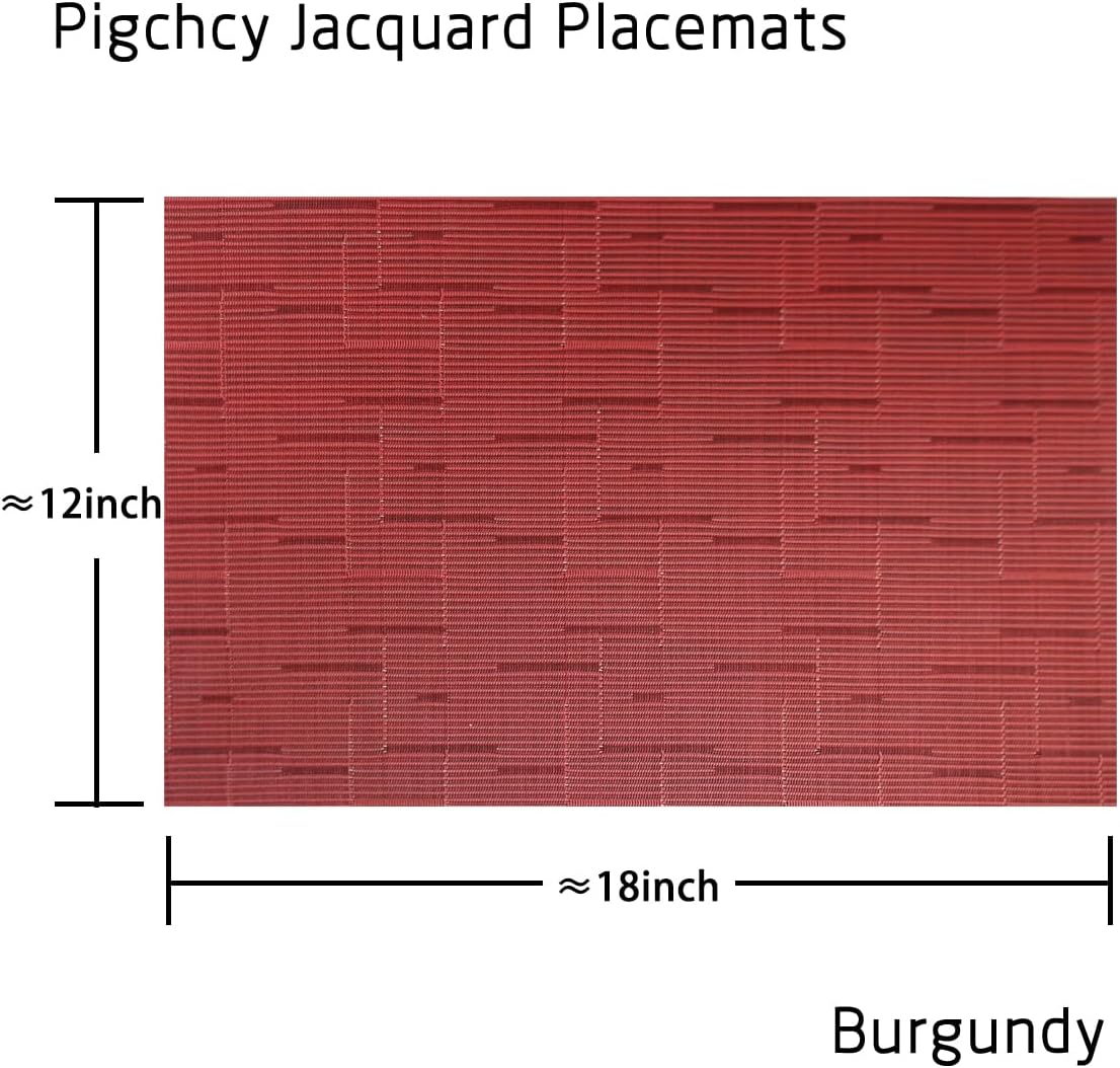 PIGCHCY Placemats,Washable Durable Woven Vinyl Placemats for Dining Table,Heat Resistant Plastic Placemats Set of 6 (18 x 12 inches,Burgundy Red) - Image 2