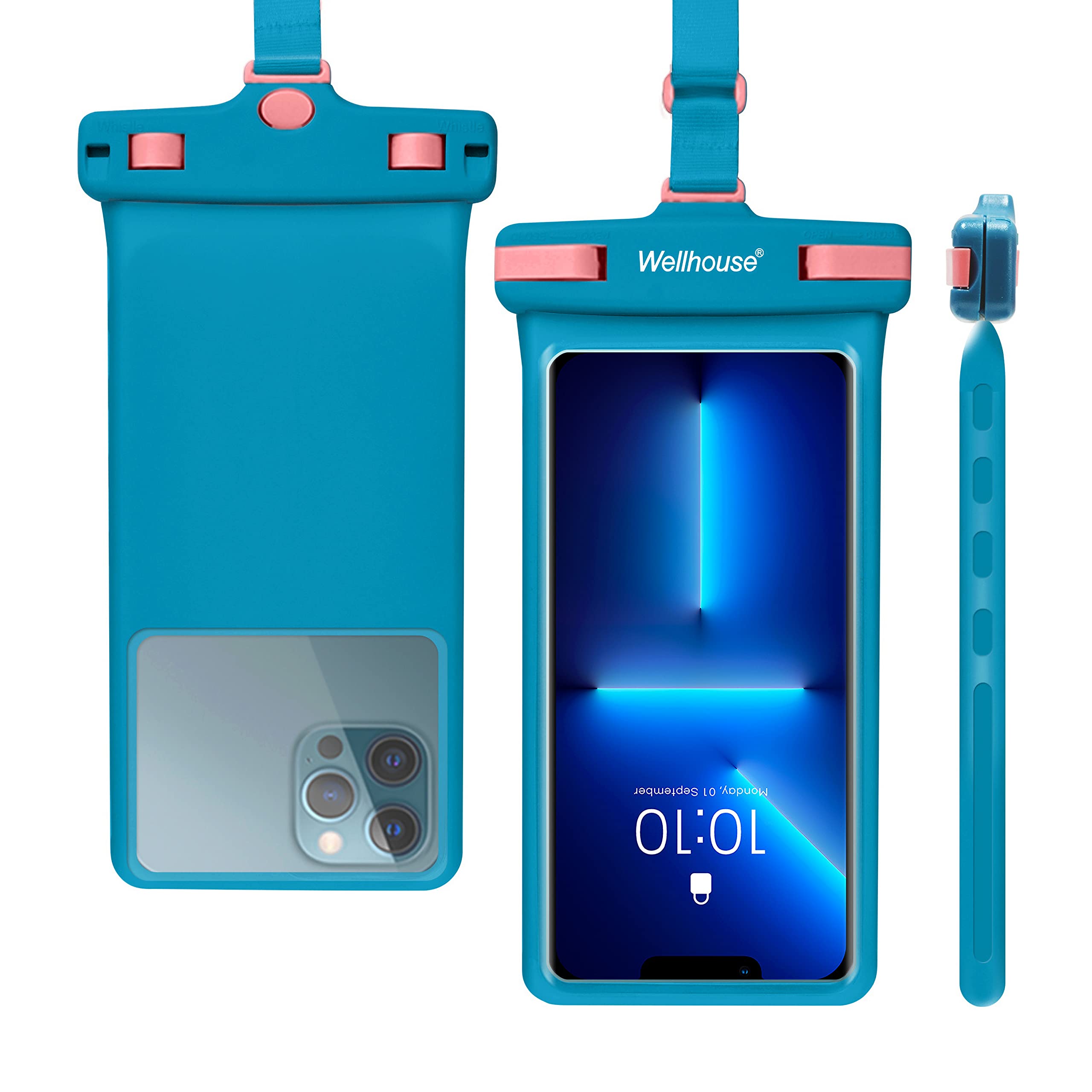 Universal Waterproof Phone Pouch with Lanyard Cell Phone IP8X Diving Outdoor Beach Floating Underwater Up to 7.0" Dry Bag 3D Seamless HD TPU Dustproof Touch Phone Case for iPhone Android Blue