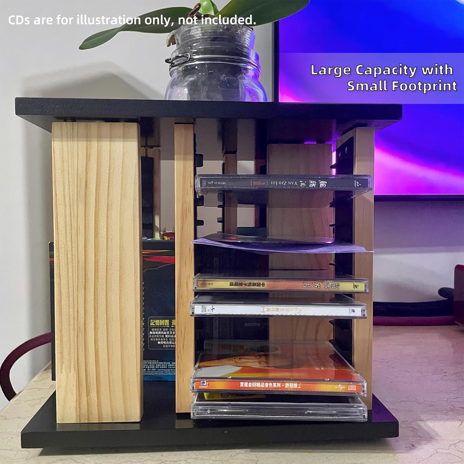 Arisen Desktop CD Storage Rack, Rotating CD Album Holder, DVD Media Disc Stand, Retro Music Record Storage & Display Shelf, CD Collection Case