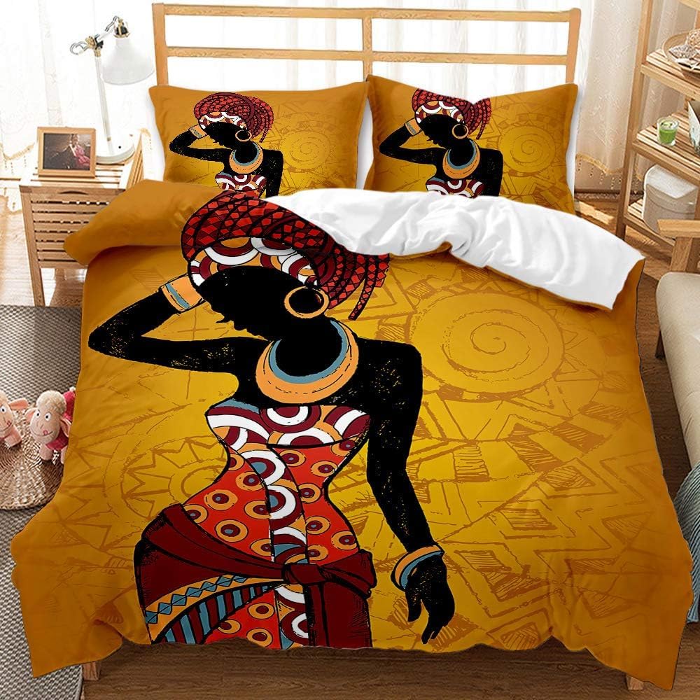 Housse de couette 240x260 style africain en polycoton avec 2 taies d'oreiller pour lit adulte