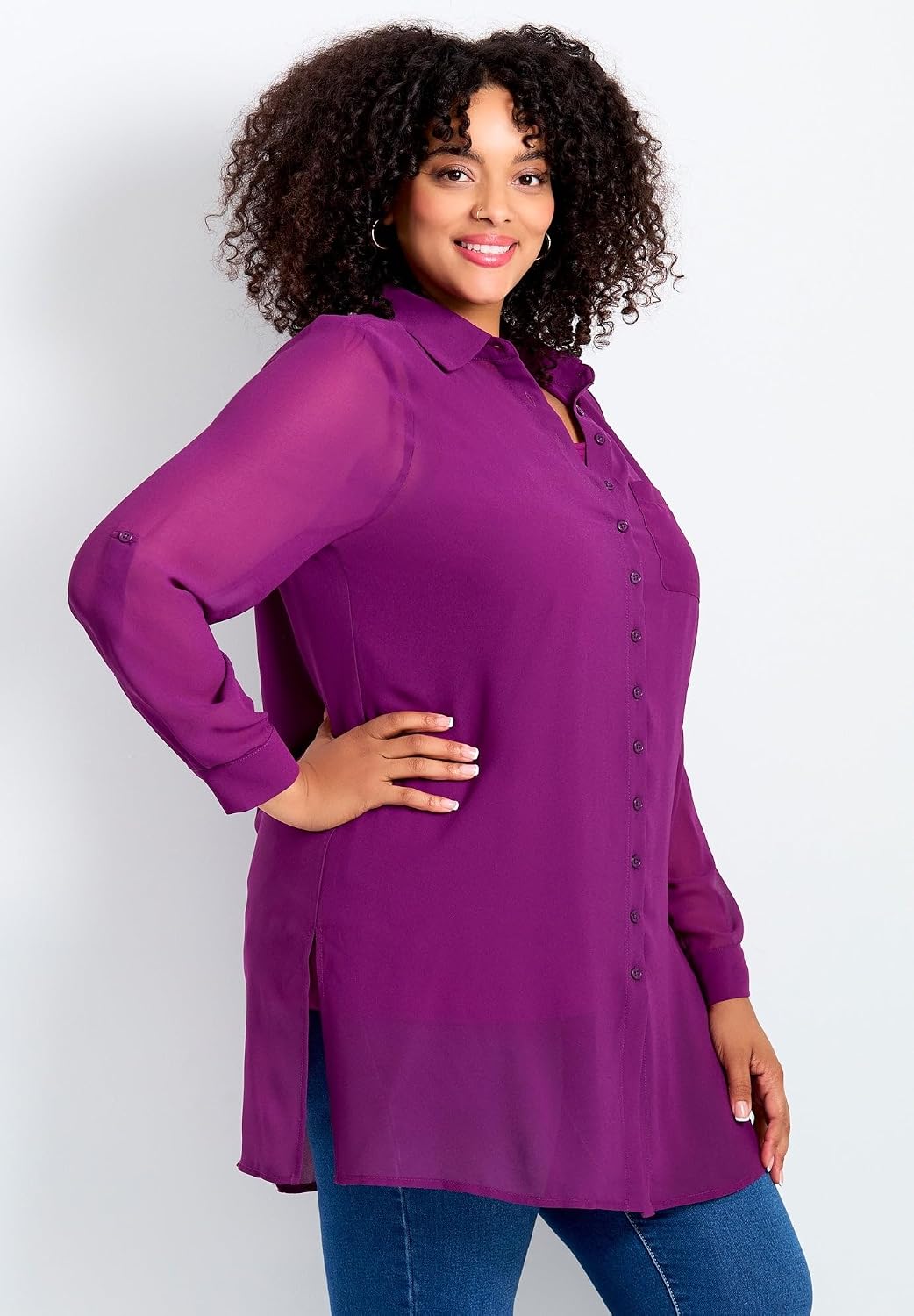 Avenue Women's Plus Size Convertible Button Down Tunic