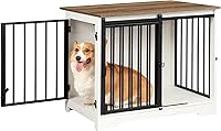 Vista 9 de Mueble de jaula para perros de 31.9 pulgadas con puerta de granero, perrera resistente para interiores con 2 puertas, mesa auxiliar de jaula