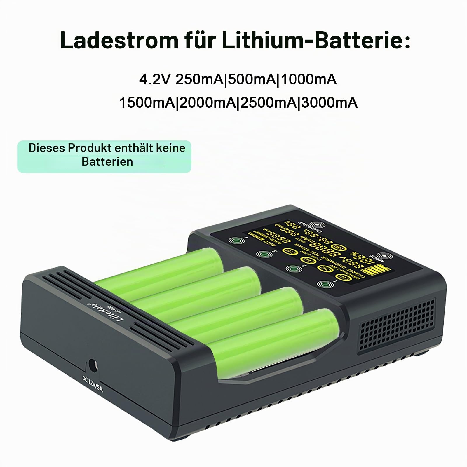 LiitoKala Lii-600 Batterieladegerät mit LCD Touch Control Display, USB 5V Mobile Output, für 14550 18490 18650 26650 Li-Lion (3.7V), AA AAA SC NI-MH Li-ion (1.2V), 12V5A, 4 Bay
