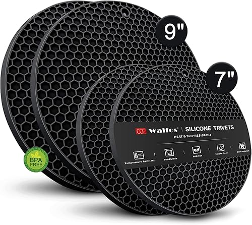 Walfos - Juego de soportes de silicona resistentes al calor, 4 unidades, 2 tamaños de 7 y 9 pulgadas, almohadillas calientes antideslizantes