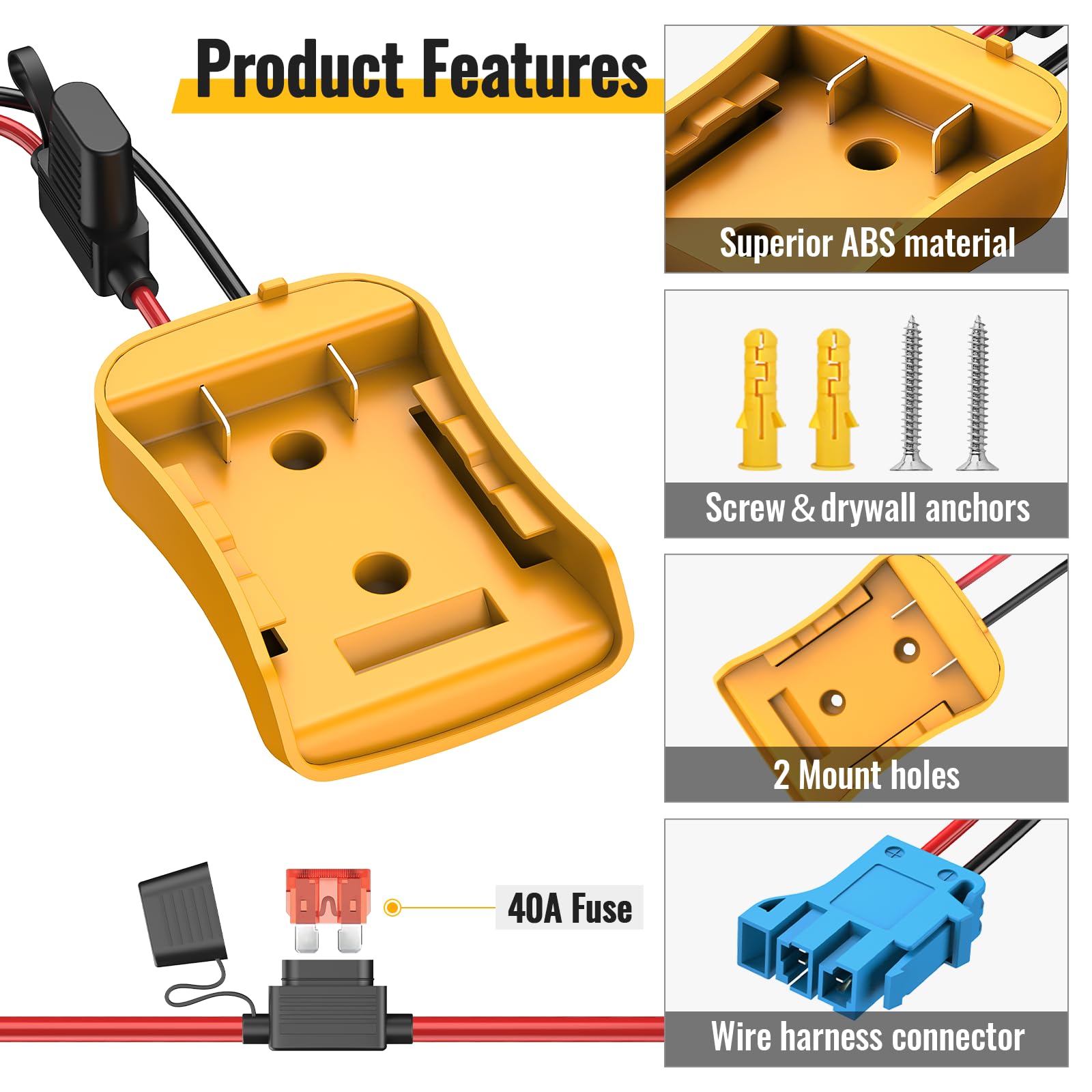 Kzreect Adaptador de batería compatible con batería Dewalt de 20 V, kit de conversión con portafusibles y conector de arnés de cables compatible con juguete Peg-Perego Kids Ride-on
