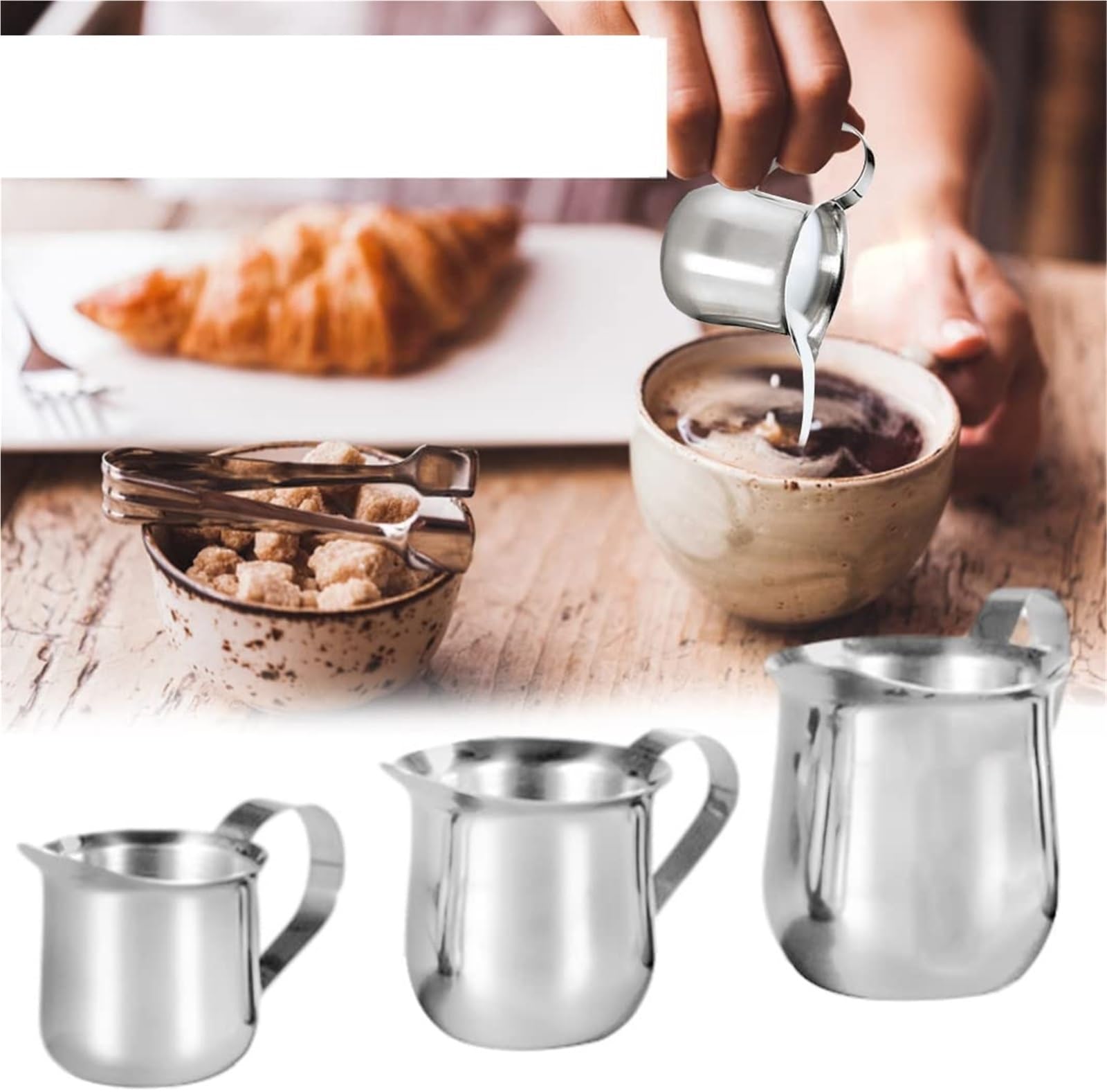 Jarra de espuma leche en forma campana pequeña acero inoxidable, jarra jarro for Barista, capuchino, café expreso, 2 uds Para Espumar(90ml)