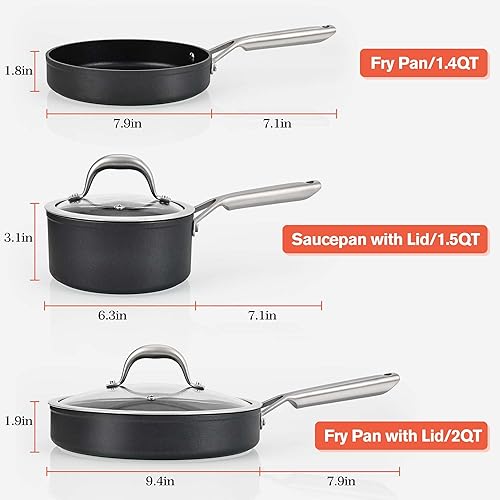 Miniatura 7 de Juego de utensilios de cocina de inducción, juego de ollas y sartenes antiadherentes de 5 piezas, juego de sartenes y cacerolas con tapas, juego de