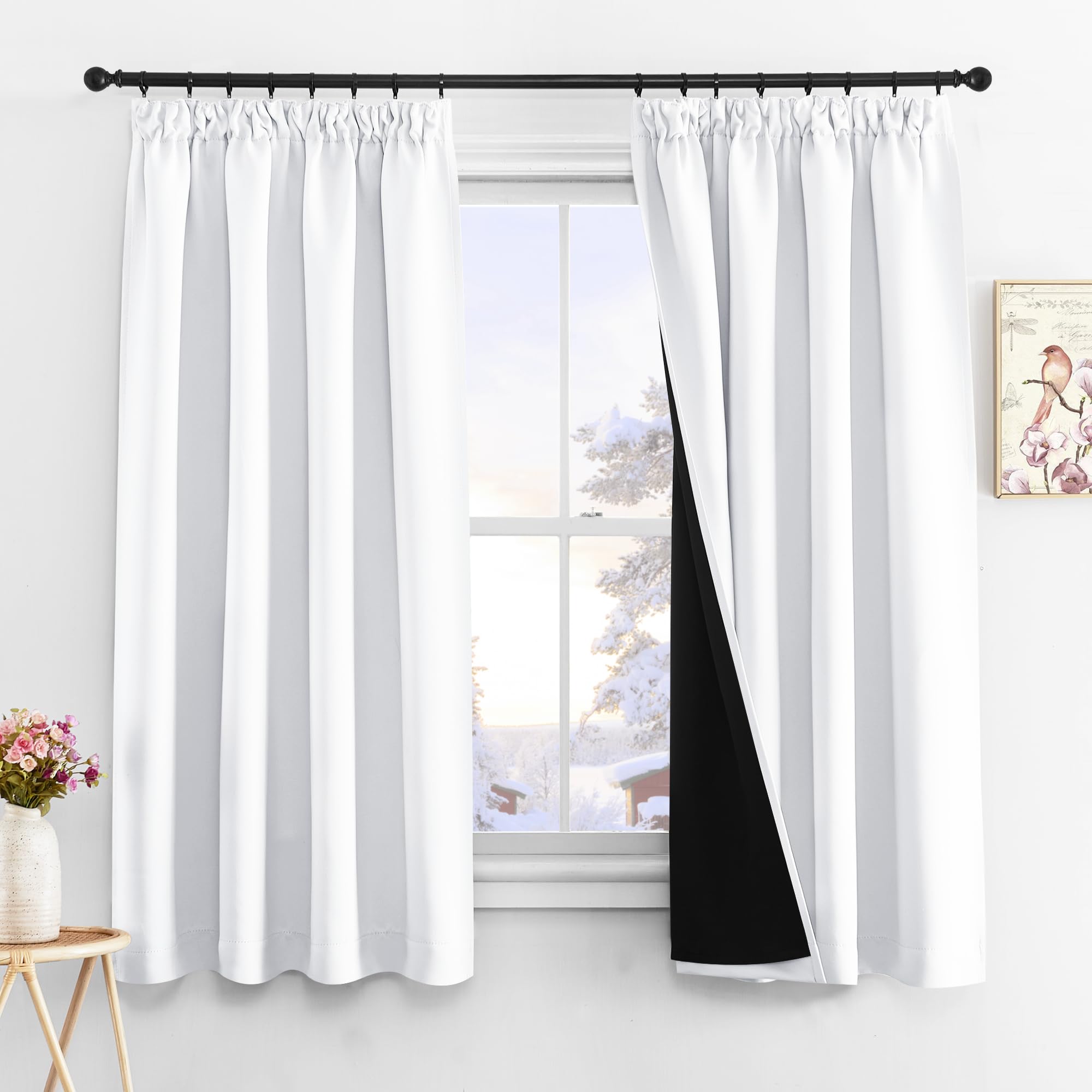 PONY DANCE Cortinas Blancas Dormitorio 2 Piezas Cortinas Opacas Cortas para Riel Cortinas Termicas Aislantes Frio y Calor Cortinas Cortas para Ventanas 100% Blackout Curtains, 140x145 CM