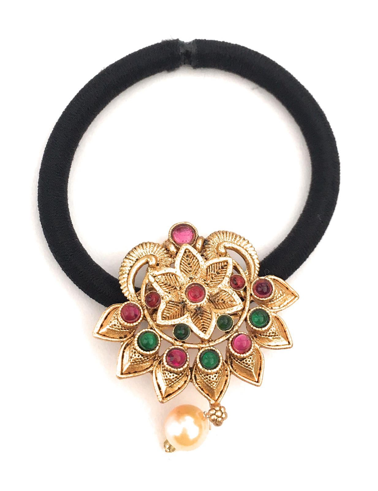 hair bands for women and girls black colour hair rubber bands with antique gold color decoration (pack of 1) traditional hair ties stones ponytail holders center clips for children (B0DH3DBTFX) Amazon Price History, Amazon Price Tracker