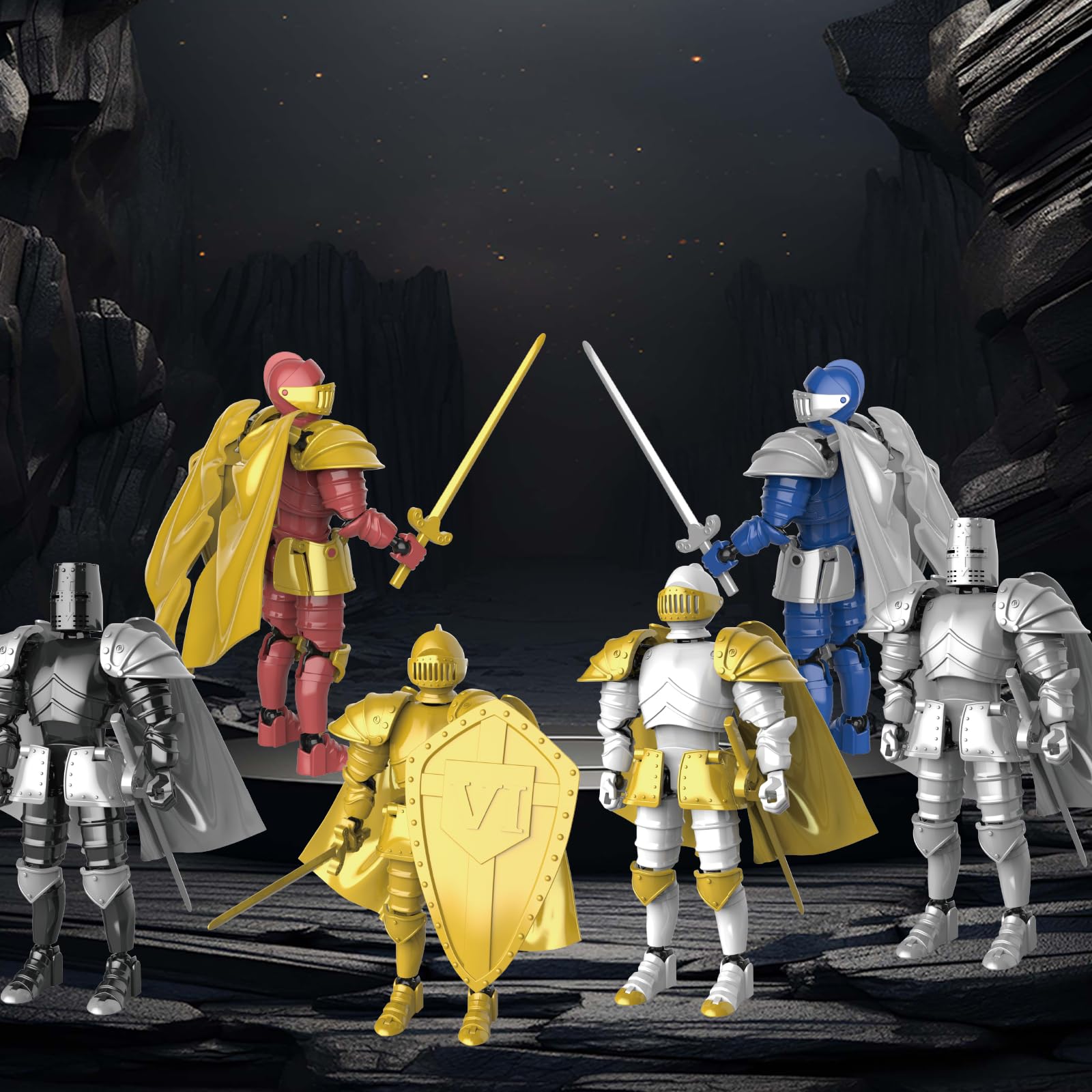 Lot de 6 figurines d'action de chevalier médiévale, figurine d'action d'armure de chevalier, mannequin robot mobile multi-articulé
