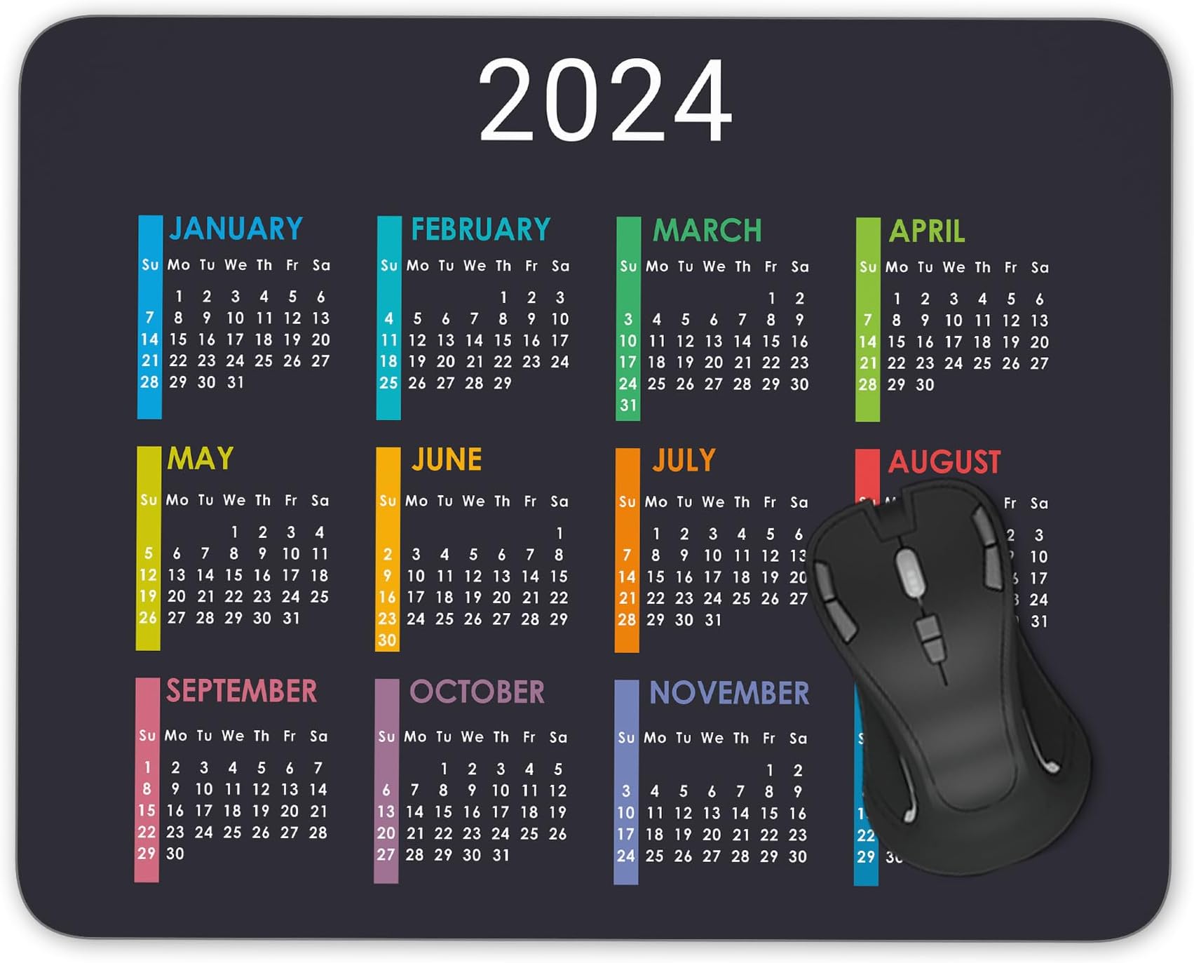 2025 Calendar Mouse pad Rectangle Gaming Nonslip Rubber Mouse Pads Office Nonslip Rubber,Mouse Pads for Computers Laptop Mouse 9.5x7.9x0.1 inch (Black)
