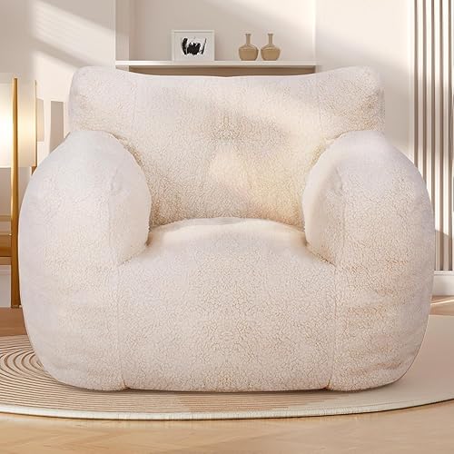 Bean Bag Chair with Memory Foam, Adult Size Stuffed Sofa with Armrest and Pocket
