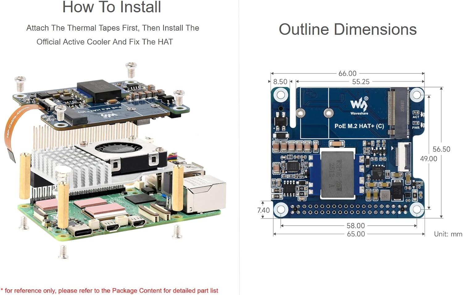 PCIe to M.2 with PoE Ethernet Power Supply HAT for Raspberry Pi 5, Support NVMe Protocol M.2 Solid State Drive in 2230/2242 Size, IEEE 802.3af/at PoE Network Standard, 5V 5A Power Output