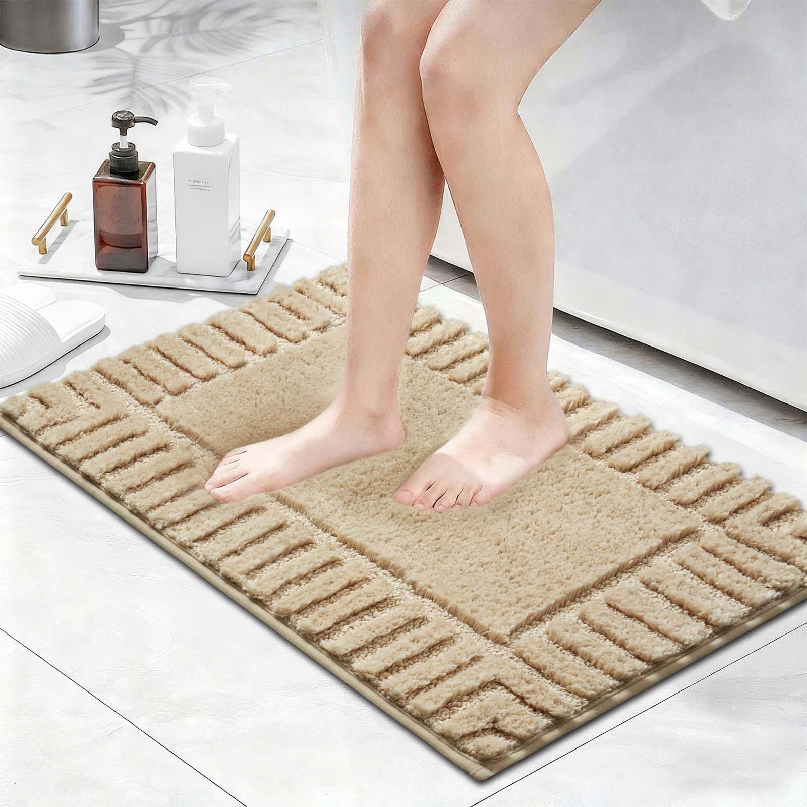 Famibay Badezimmerteppich Set 3 teilig Badteppich rutschfest Waschbar Badematte und WC Vorleger Weich Absorbierende Badvorleger Beige Badezimmer Teppich
