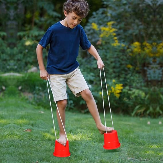 3 Pairs Bucket Stilts Plastic Walking Cups Children Kids Stepper Toy Walking Stilts Balance Buckets for Balance Training Outdoor stilts walking toy Activities kids bucket stilts (Random Color)