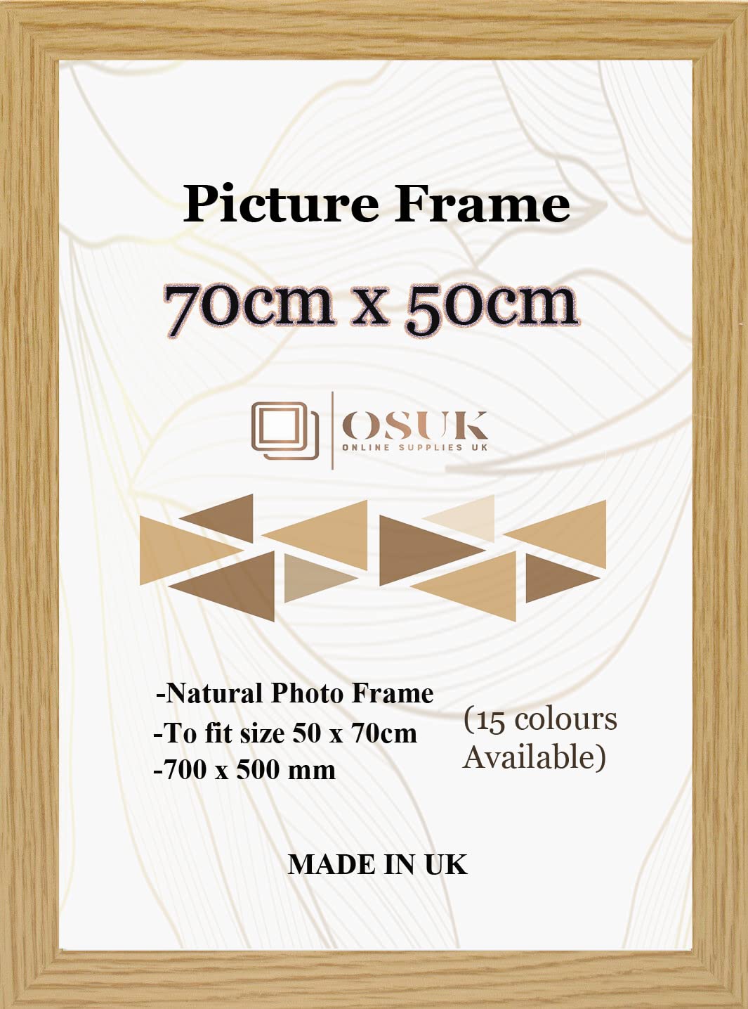 OSUK 50x70cm Oak Poster Frame - 70 x 50cm Photo Frames with Safe Perspex Front & Wall Mount Hooks - Puzzle Jigsaw Frame - 70cm x 50cm Picture Frames