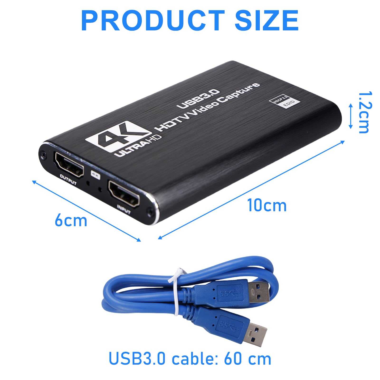 USB 3.0 Video Capture Card 4K HDMI con Loop-Out, 1080P 60FPS Registratore per Streaming, 4K HDMI Capture, Compatibile con PS5, Xbox, Fotocamera, OBS, Plug & Play per PC/Laptop