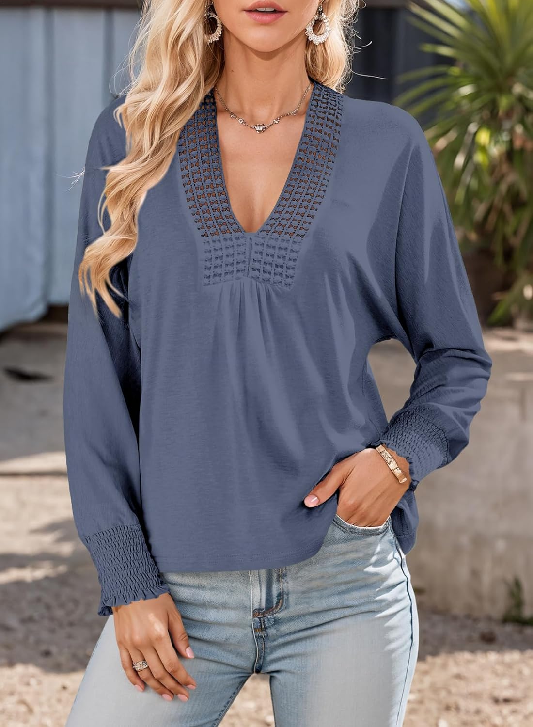 Dokotoo Women's Casual V Neck Long Sleeve Shirts Loose Tunic Tops Business Tee Blouses - Image 5