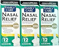 FamilyCare Nasal Relief Spray: Oxymetazoline HCl Anti-Drip Pump Mist for Severe Congestion, 12-Hour Relief, 3 Pack