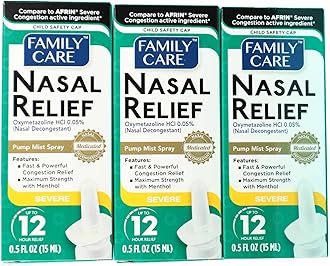 FamilyCare Nasal Relief Spray, Pump Mist, Anti-drip, Severe Congestion, (Oxymetazoline HCI) 12 Hours, 3 Pack