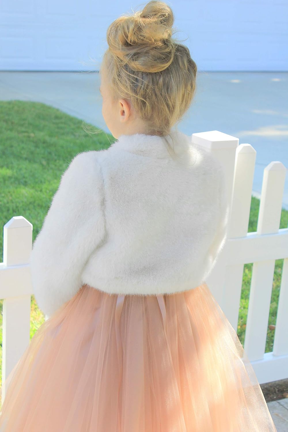 ekidsbridal Faux Fur Cape Princess Flower Girl Jacket Cozy Cover-Up Coat - Image 6