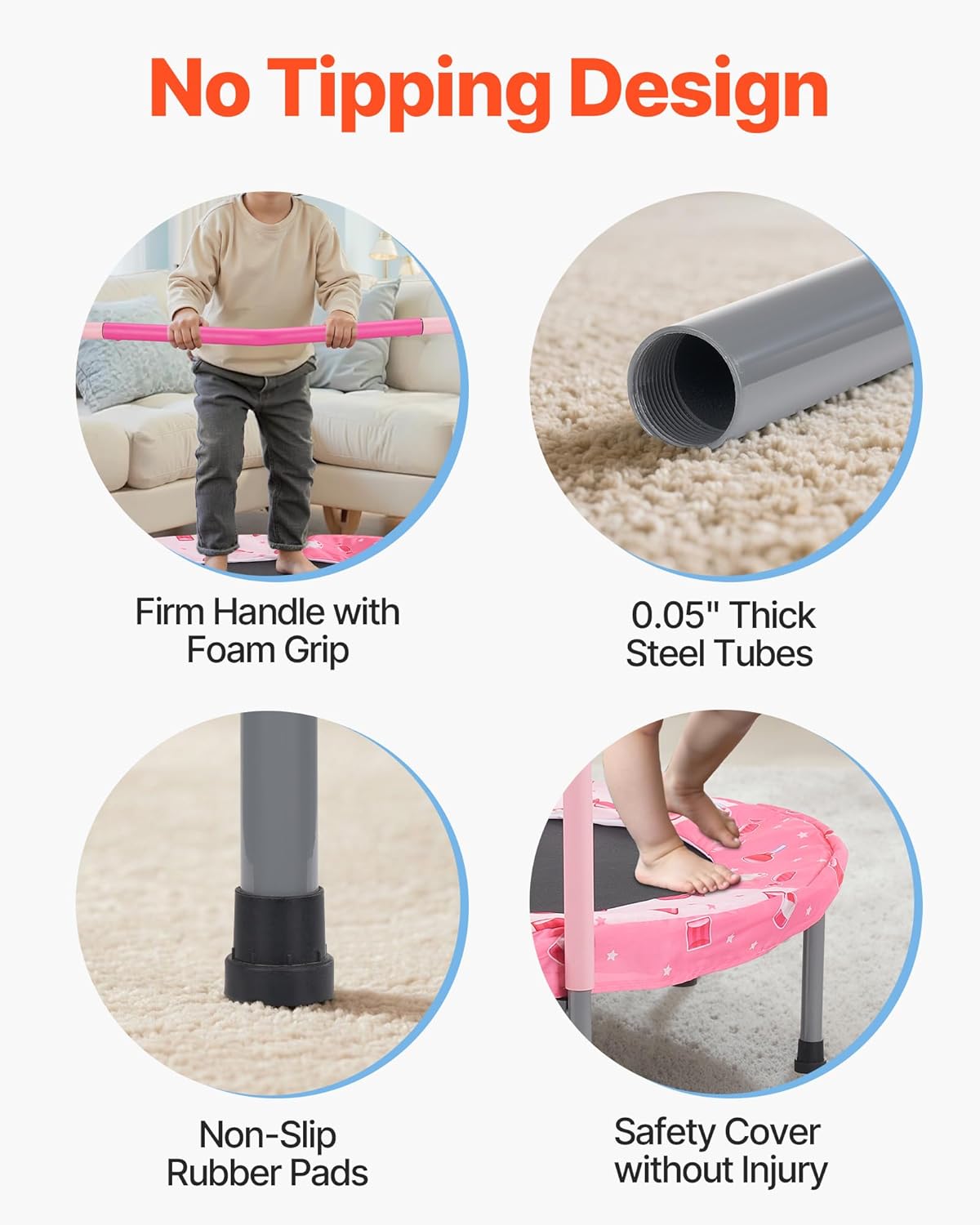 VEVOR 36" Kids Trampoline, 3FT Indoor Outdoor Trampoline, Foldable Mini Trampolines with Handle, Rebounder for Toddlers, Birthday Gift for 3+ Years Children, Boys Girls for Fun, Red