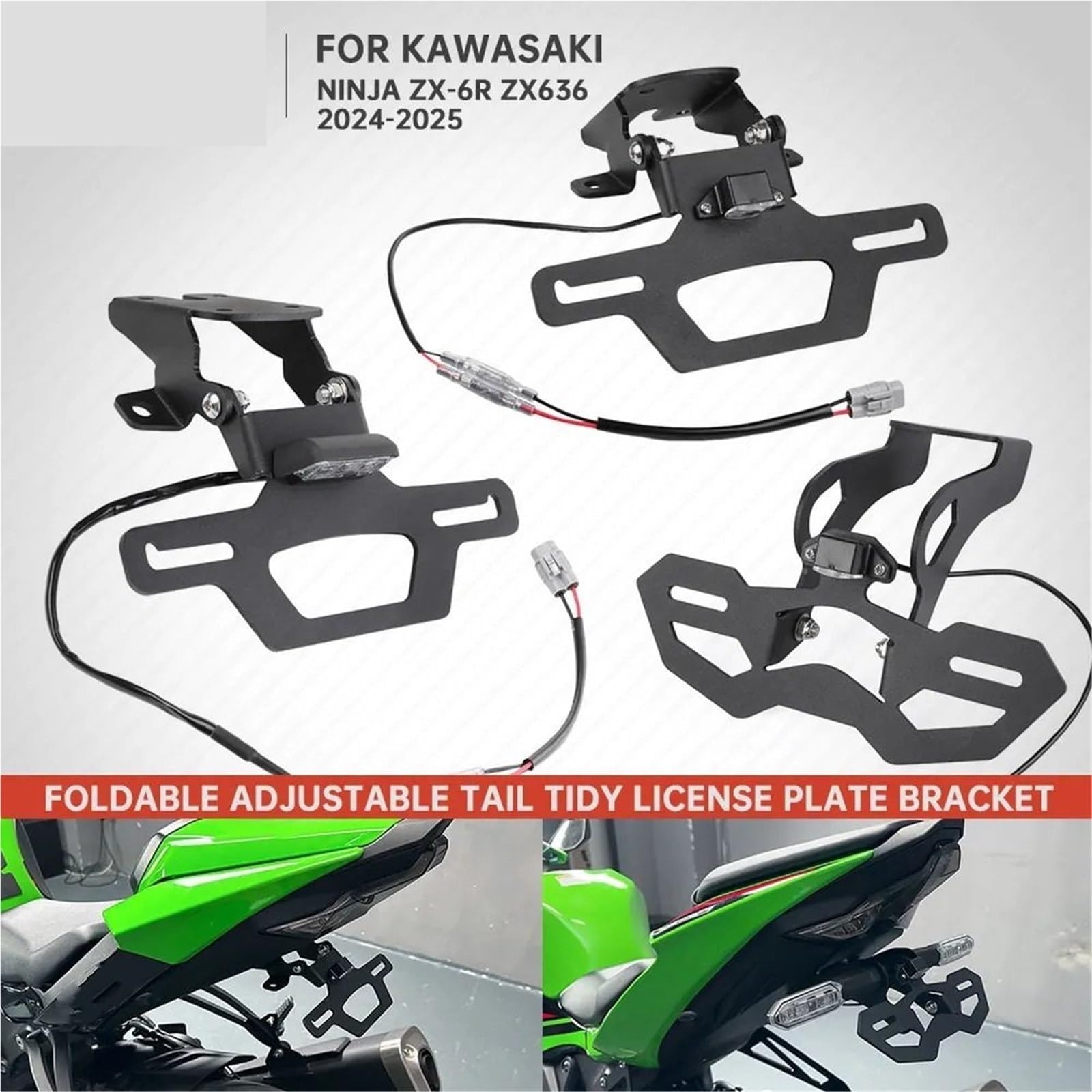 Zestaw do usuwania błotnika Tail Tidy pasujący Kawasaki NINJA ZX6R ZX636 2025 Tablica rejestracyjna motocykla(Type C.E4 Emark LED)