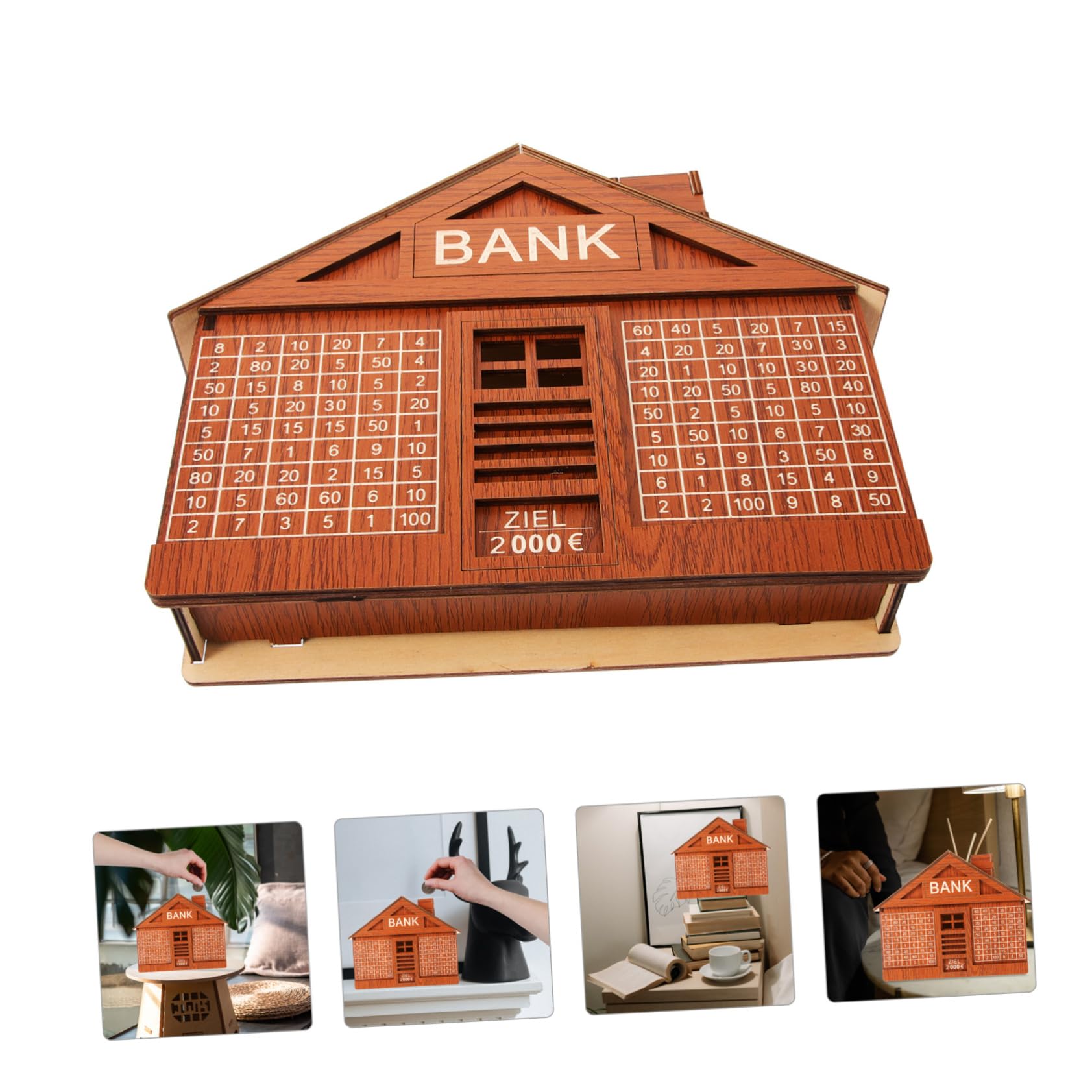 VICASKY 11stücke Holz-sparschwein Mit Sparzielen Dekorative Geldbox Hausform Fördert Das Sparen Finanzielle Bildung