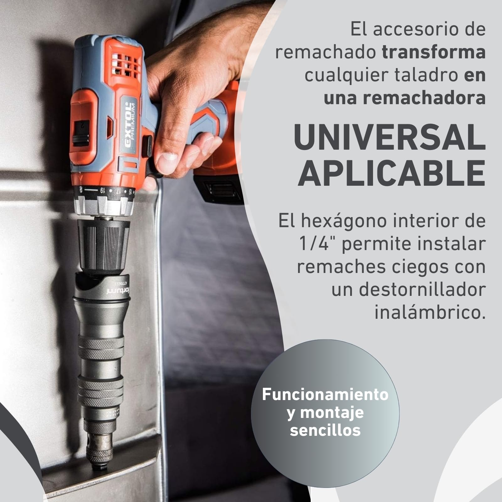 Accesorio para Remachadora para Taladro y Atornillador | Herramienta de Remachado para Aluminio, Acero y Acero Inoxidable | Adaptador para Remaches de 2,4-4,8 mm | Pistola de Remaches Adaptador