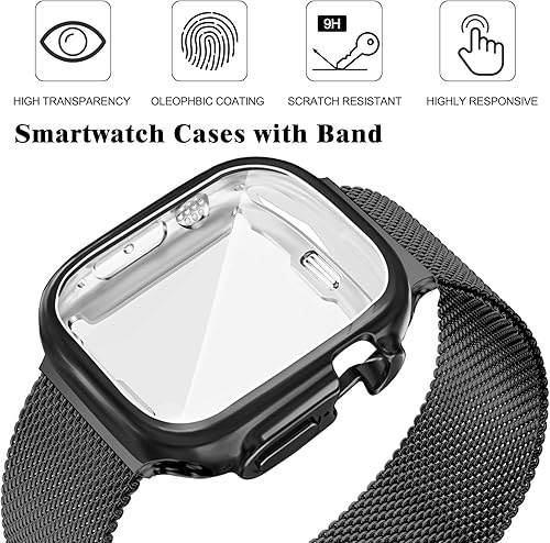 Miniatura 2 de Geoumy Bandas magnéticas de metal compatibles con Apple Watch Ultra de 1.929 in con funda, correa de repuesto de malla milanesa de acero inoxidable