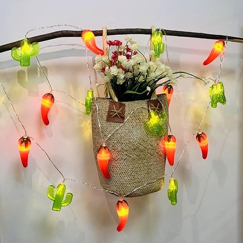 Miniatura 3 de Guirnalda de luces LED con temática tropical, chile, cactus, funciona con pilas, para corona de vaquero del desierto de Texas, dormitorio, boda,