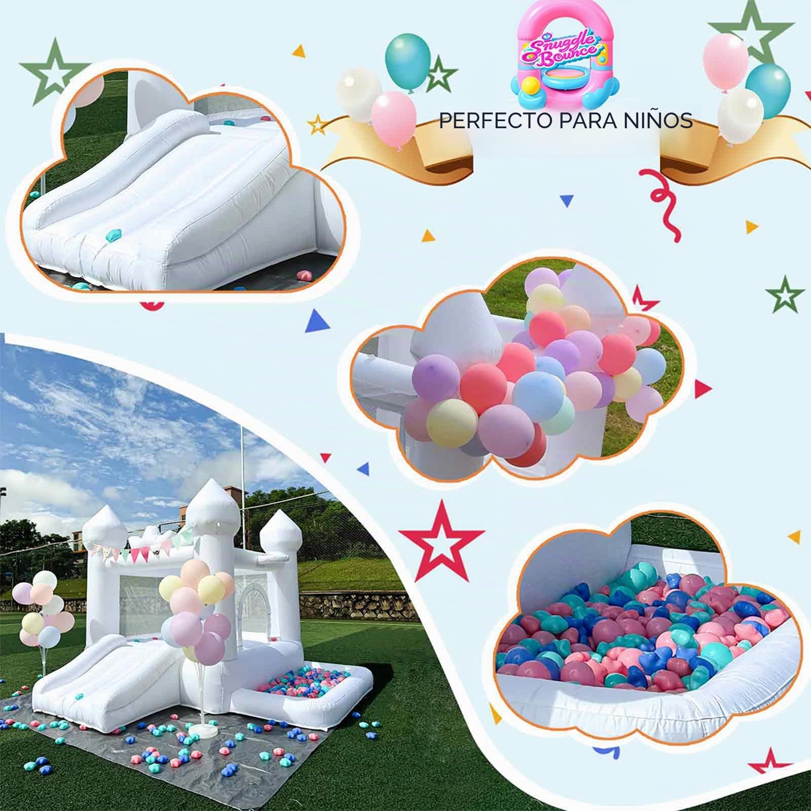 Casa hinchable blanca de 2,7 m, casa hinchable para niños pequeños de 3 a 6 años, regalo de fiesta con soplador, saltarín blanco, castillo hinchable, decoraciones de boda para jugar al aire libre en