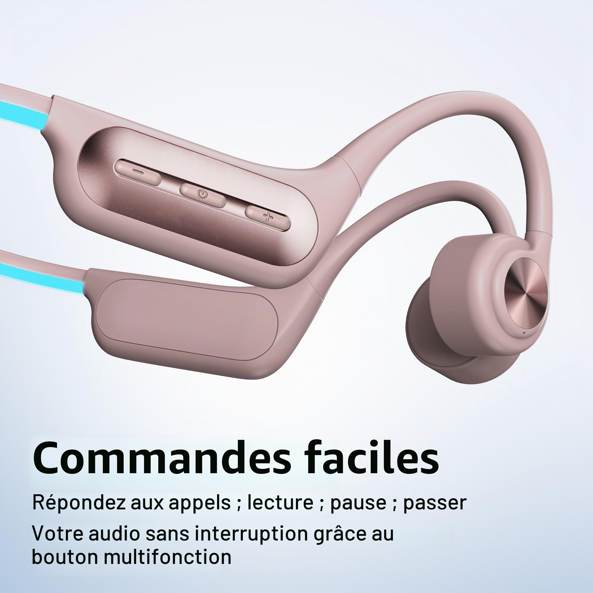 Casque Conduction Osseuse Natation, Open Ear Bluetooth 5.3 Écouteur Natation IP68 Étanche, Mémoire MP3 32G, pour Sport, Natation, Cyclisme, Course à Pied (Rose)